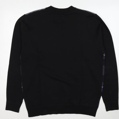 Tom Hagan Mens Black Crew Neck Striped Polyester Pullover Jumper Size XL Long Sleeve