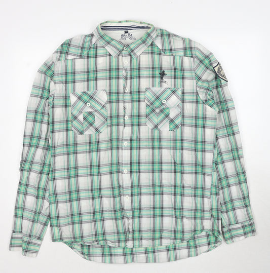 Sonneti Mens Green Plaid Cotton Button-Up Size 2XL Collared Button