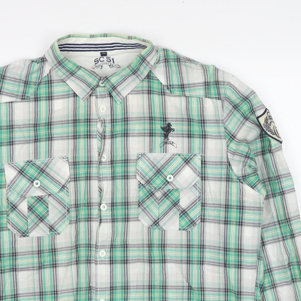 Sonneti Mens Green Plaid Cotton Button-Up Size 2XL Collared Button