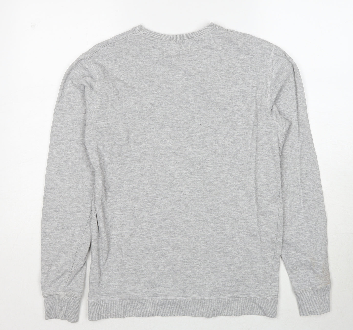 !Solid Mens Grey Cotton Pullover Sweatshirt Size M