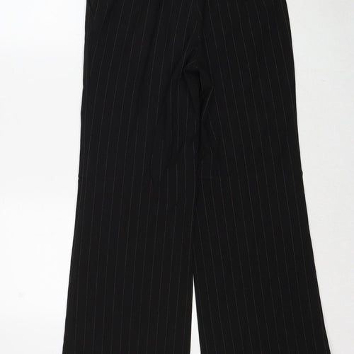 H&M Womens Black Striped Polyester Trousers Size 10 Regular Zip