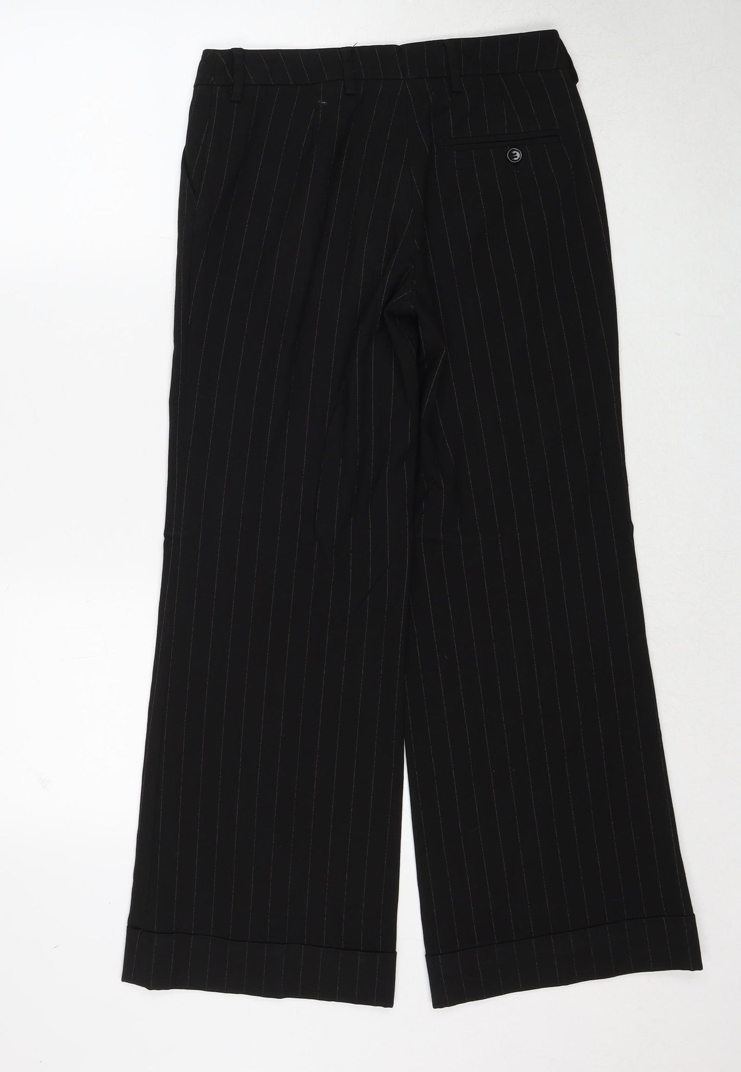 H&M Womens Black Striped Polyester Trousers Size 10 Regular Zip
