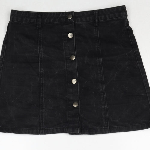 A&G Womens Black Cotton A-Line Skirt Size M Button