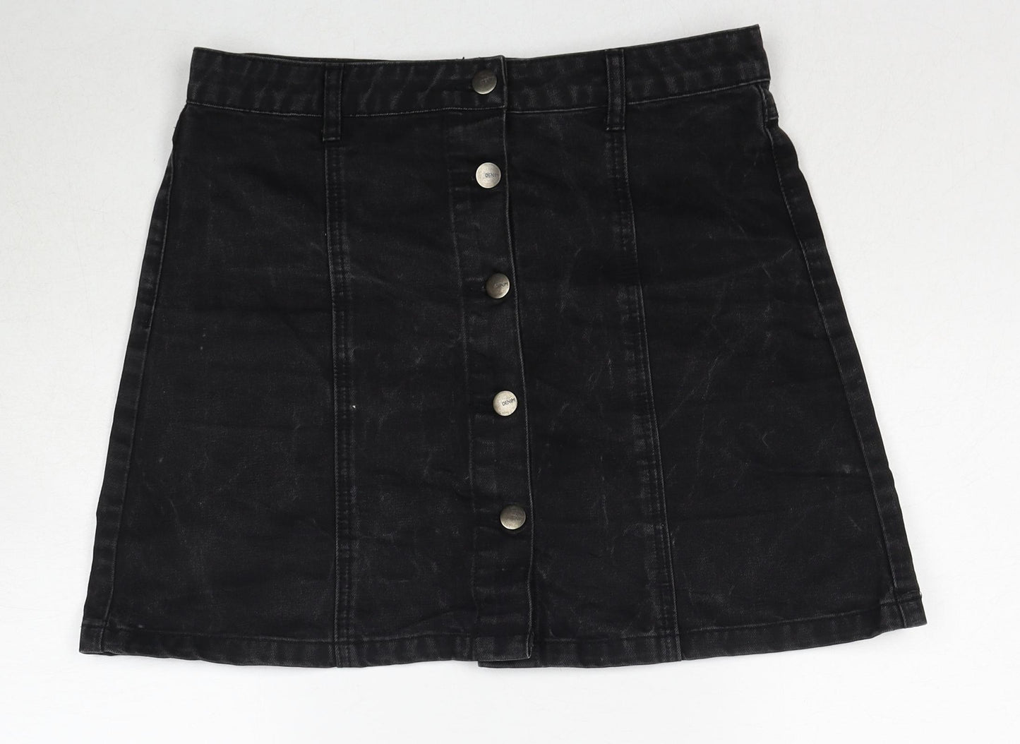 A&G Womens Black Cotton A-Line Skirt Size M Button