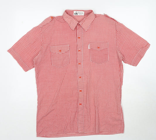 Emos Mens Red Check Polyester Button-Up Size L Collared Button