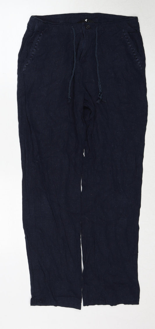 Very Womens Blue Linen Trousers Size 8 Regular Zip