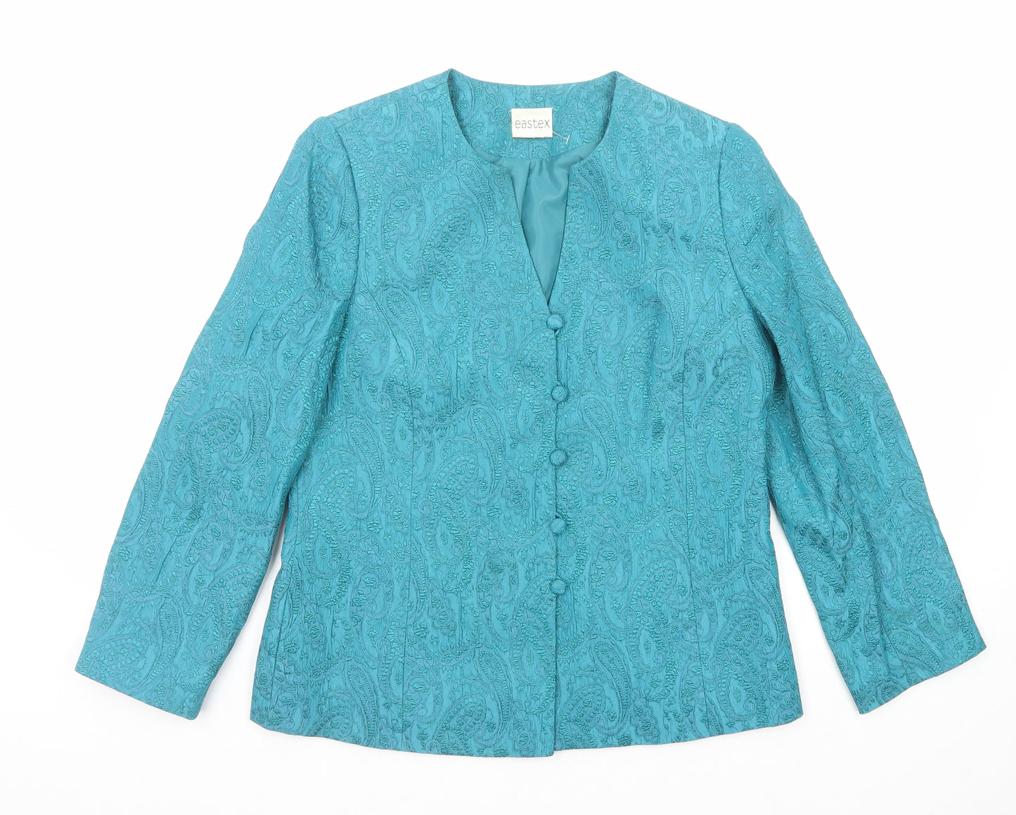 Eastex Womens Blue Geometric Jacket Blazer Size 10 Button
