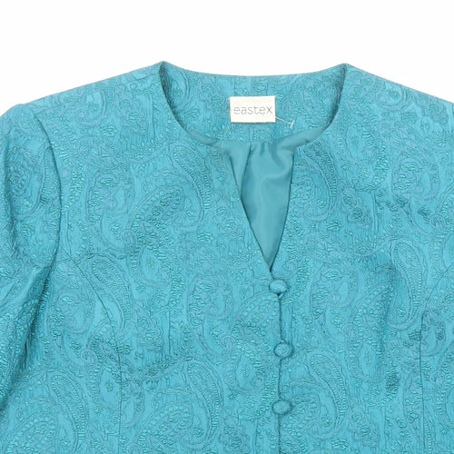 Eastex Womens Blue Geometric Jacket Blazer Size 10 Button
