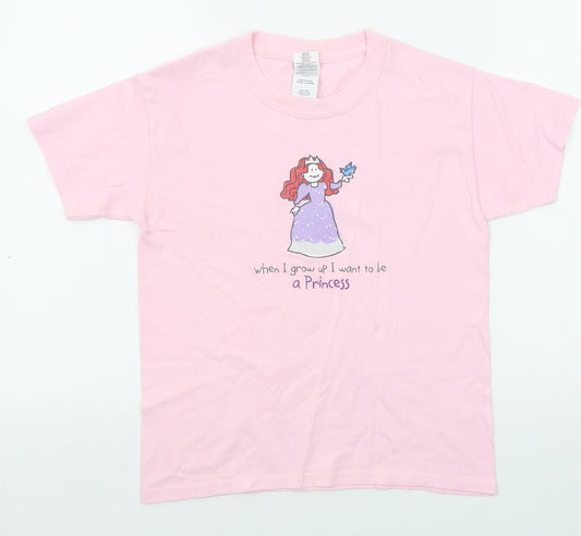 Gildan Girls Pink Cotton Basic T-Shirt Size XS Round Neck Pullover - Princess