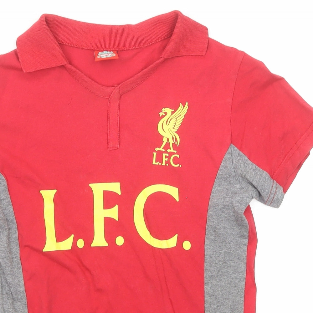 Liverpool FC Boys Red Colourblock Cotton Pullover Polo Size 5-6 Years Collared Pullover - L.F.C.