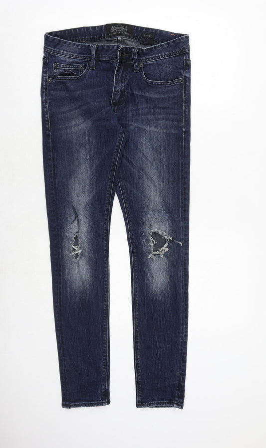 Superdry Mens Blue Cotton Skinny Jeans Size 30 in Slim Zip