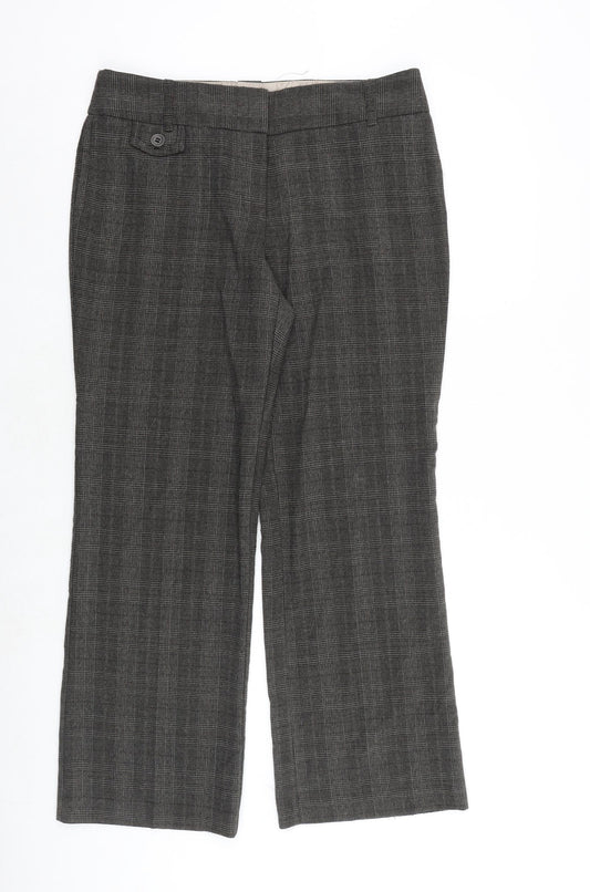 NEXT Womens Brown Plaid Polyester Trousers Size 12 Regular Zip