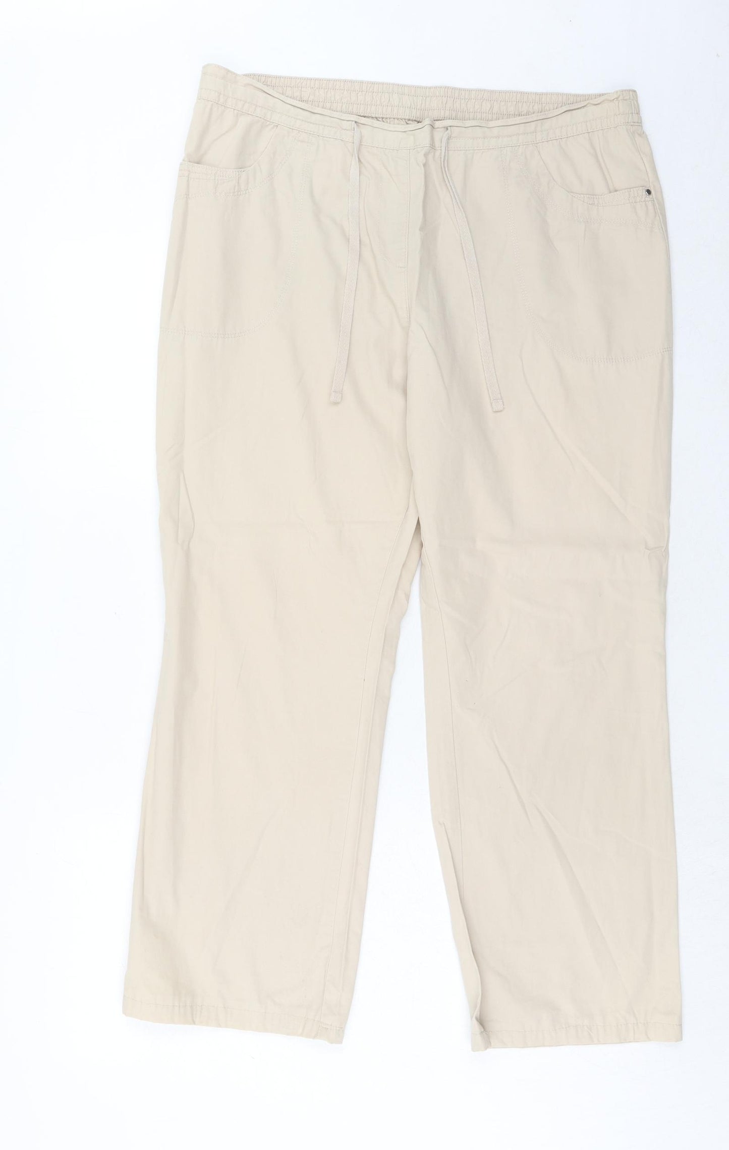 Marks and Spencer Womens Beige Cotton Sweatpants Trousers Size 16 Regular Drawstring