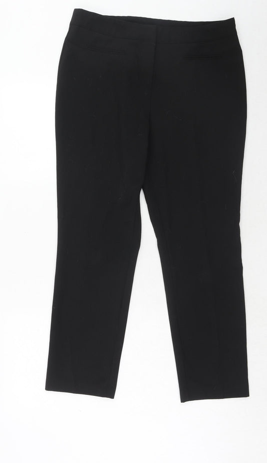 Classic Womens Black Polyester Trousers Size 14 Regular Hook & Eye