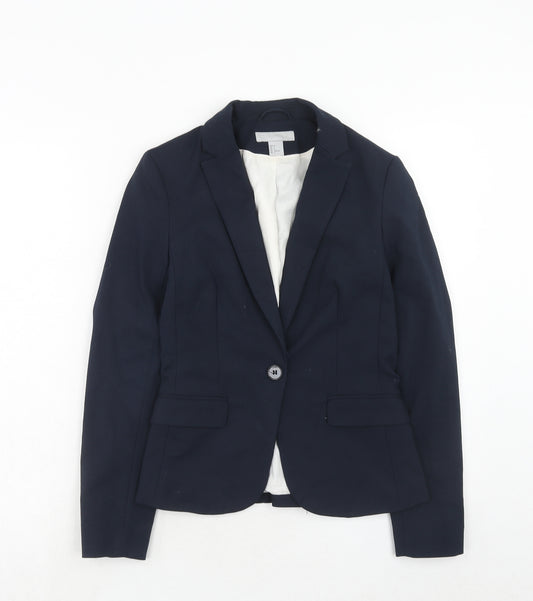 H&M Womens Blue Polyester Jacket Blazer Size 4