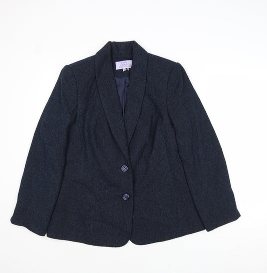 EWM Womens Blue Geometric Jacket Blazer Size 14 Button