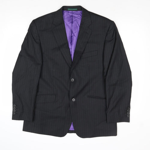 Greenwoods Mens Grey Striped Wool Jacket Suit Jacket Size 40 Regular