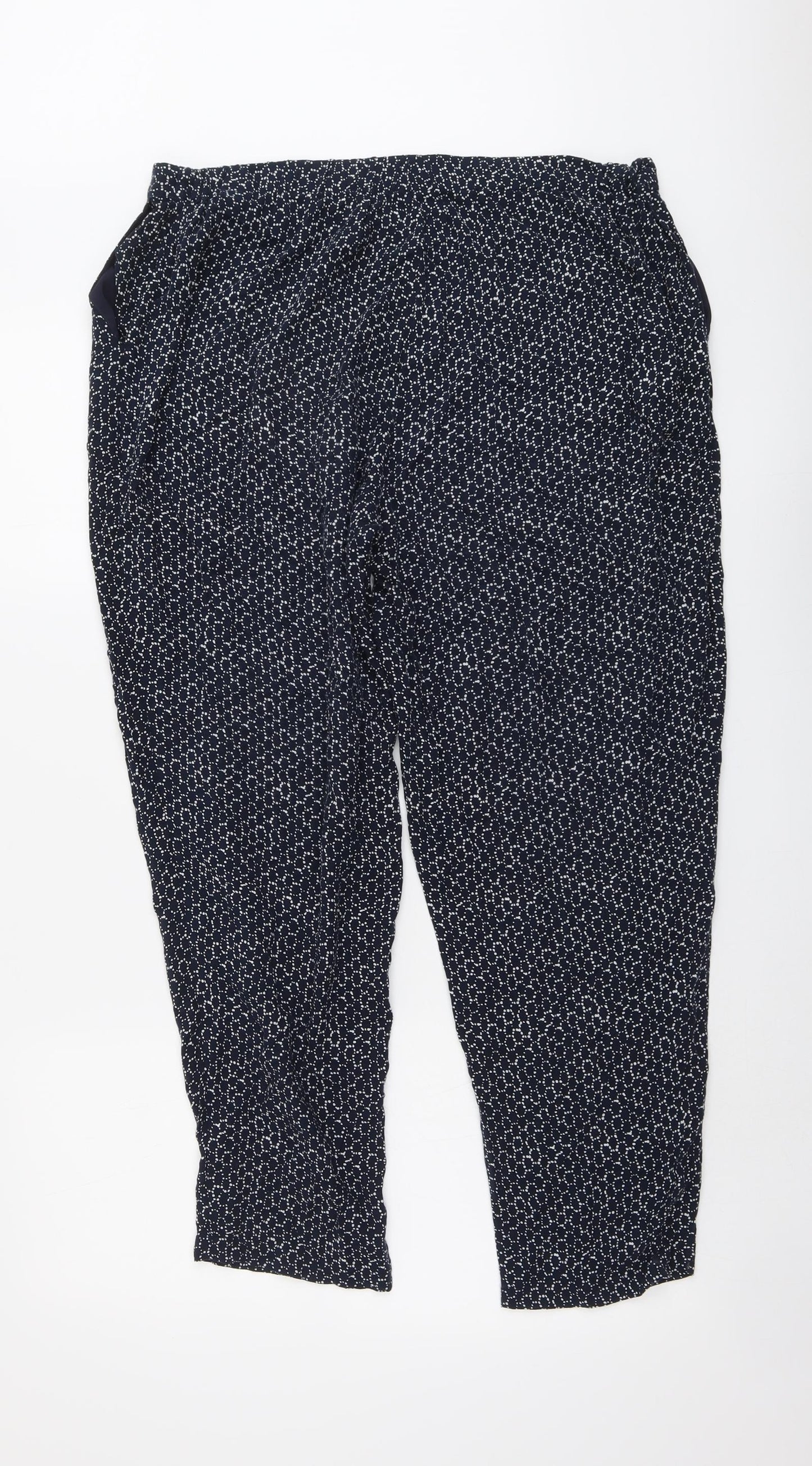 Marks and Spencer Womens Blue Geometric Viscose Trousers Size 16 L27 in Regular