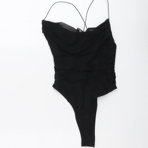 Oh Polly Womens Black Nylon Bodysuit One-Piece Size 10 Snap - Ruched