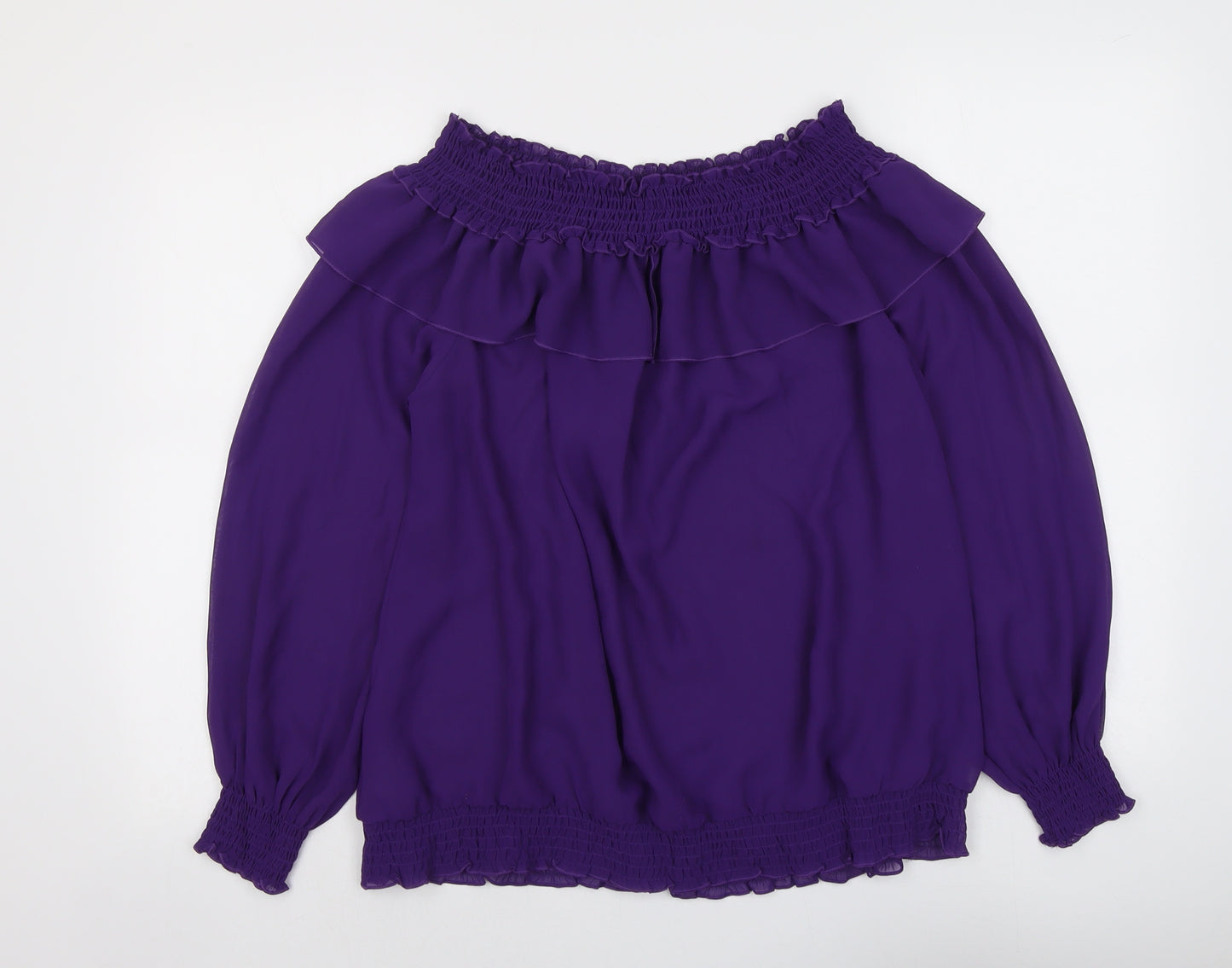 Joanna Hope Womens Purple Polyester Basic Blouse Size 14 Boat Neck