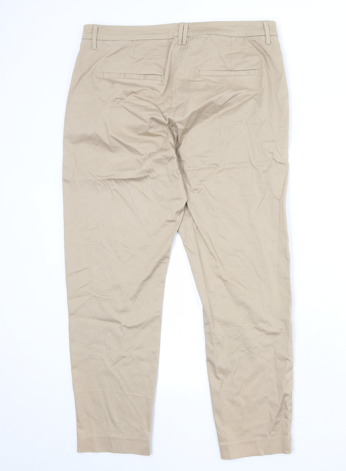 Per Una Womens Beige Cotton Trousers Size 16 Regular Zip