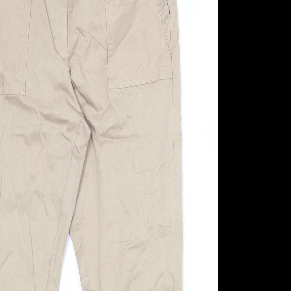 Per Una Womens Beige Cotton Trousers Size 16 Regular Zip