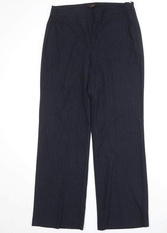 NEXT Womens Blue Striped Polyester Dress Pants Trousers Size 10 Regular Zip