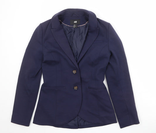 H&M Womens Blue Polyester Jacket Blazer Size 10