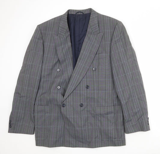 Bernhardt Mens Grey Plaid Wool Jacket Suit Jacket Size 46 Regular