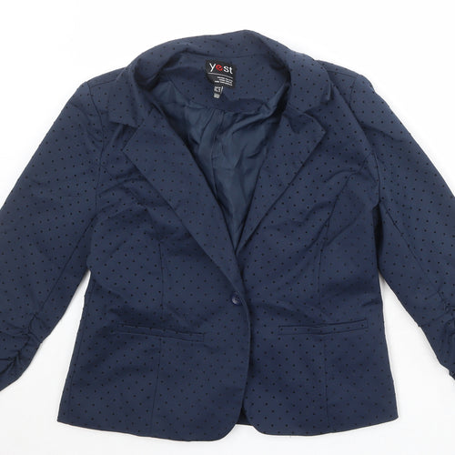 Yest Womens Blue Polka Dot Cotton Jacket Blazer Size 10