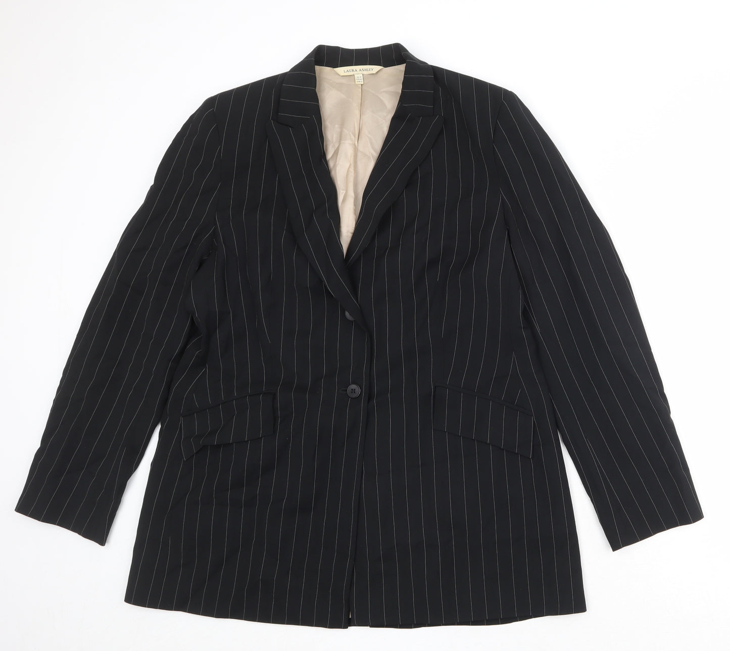 Laura Ashley Womens Black Striped Wool Jacket Suit Jacket Size 16
