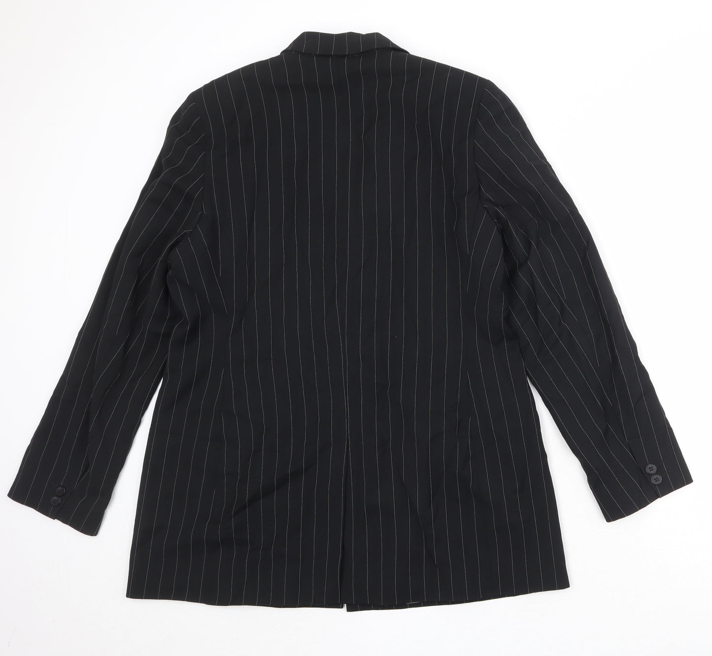 Laura Ashley Womens Black Striped Wool Jacket Suit Jacket Size 16