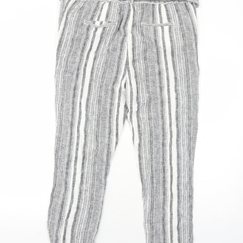 M&Co Womens Black Striped Linen Carrot Trousers Size 14 Regular Zip