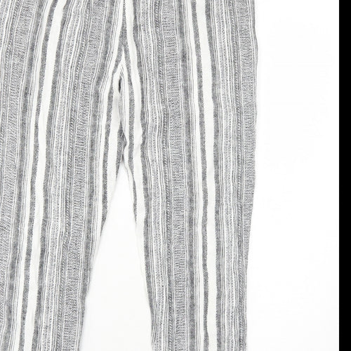 M&Co Womens Black Striped Linen Carrot Trousers Size 14 Regular Zip