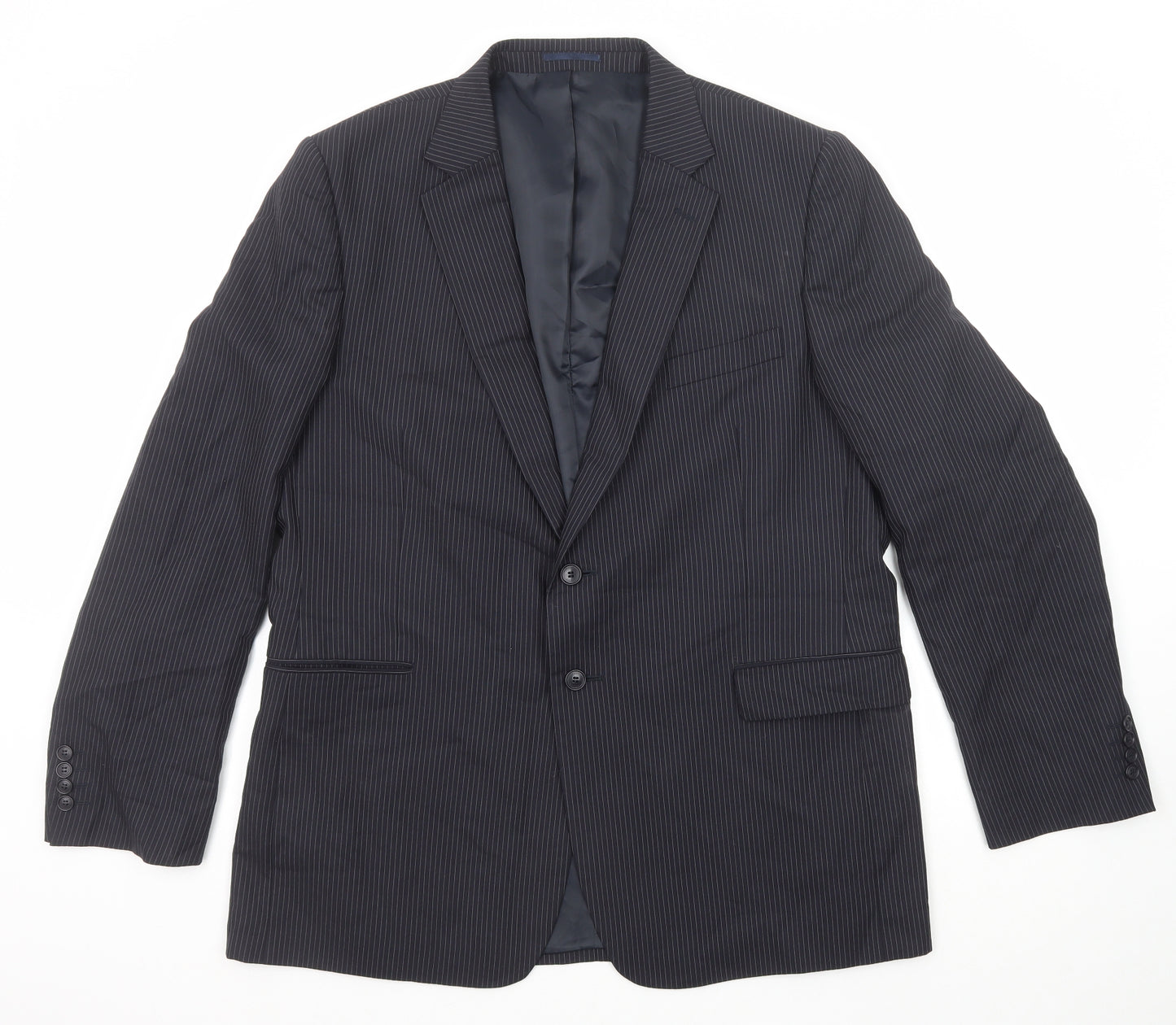 Jaeger Mens Black Striped Wool Jacket Suit Jacket Size 46 Regular