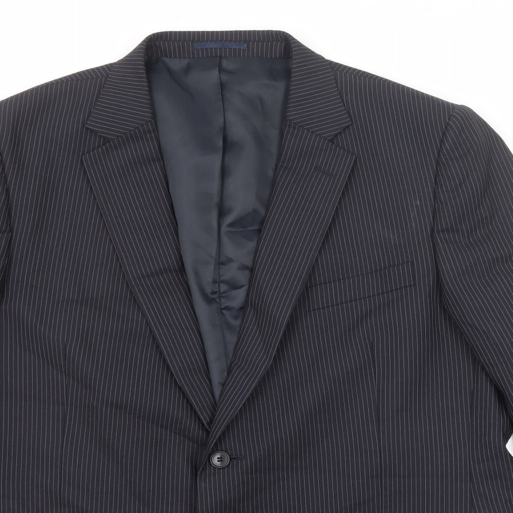 Jaeger Mens Black Striped Wool Jacket Suit Jacket Size 46 Regular