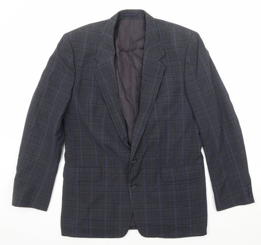 St Michael Mens Blue Plaid Wool Jacket Suit Jacket Size 40 Regular