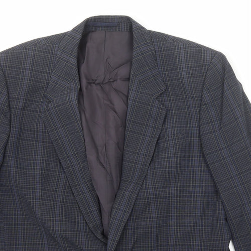 St Michael Mens Blue Plaid Wool Jacket Suit Jacket Size 40 Regular