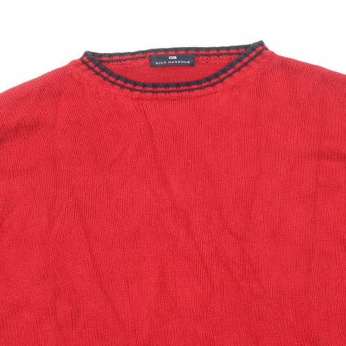 Marks and Spencer Mens Red Round Neck Cotton Pullover Jumper Size XL Long Sleeve