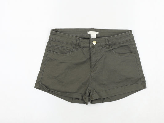 Marks and Spencer Womens Green Cotton Hot Pants Shorts Size 8 Regular Zip