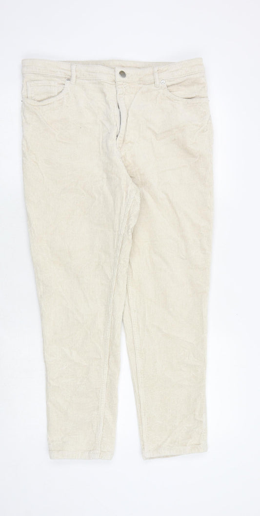Monki Womens Beige Cotton Trousers Size 16 Regular Zip