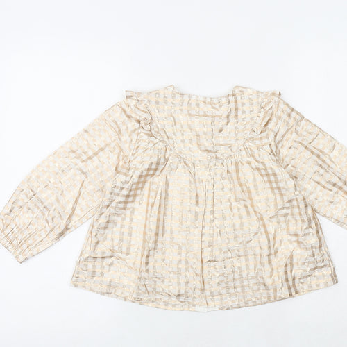 Marks and Spencer Girls Gold Check Cotton Basic Button-Up Size 5-6 Years Round Neck Button