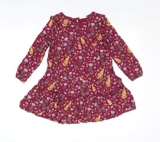 Fat Face Girls Multicoloured Floral Cotton A-Line Size 6-7 Years Boat Neck Button
