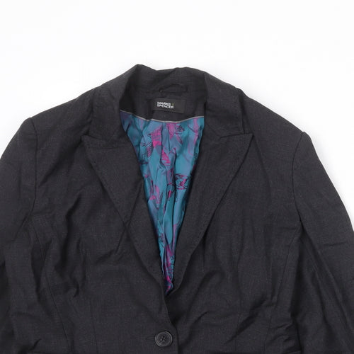 Marks and Spencer Womens Black Herringbone Wool Jacket Blazer Size 10
