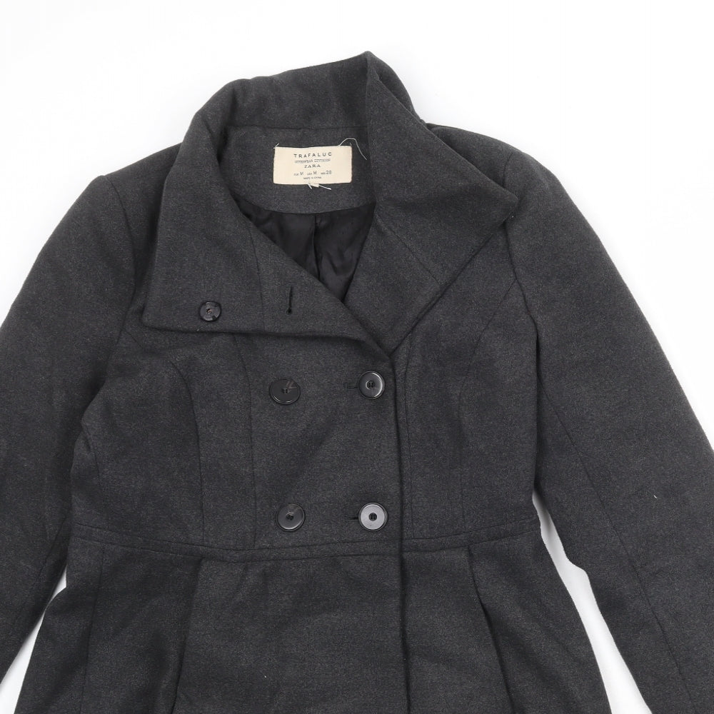 Zara Womens Black Overcoat Coat Size M Button
