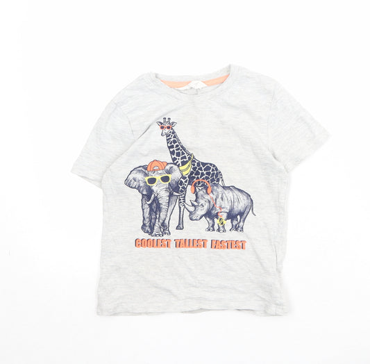 H&M Boys Grey Cotton Pullover T-Shirt Size 4-5 Years Round Neck Pullover - Cool Animals