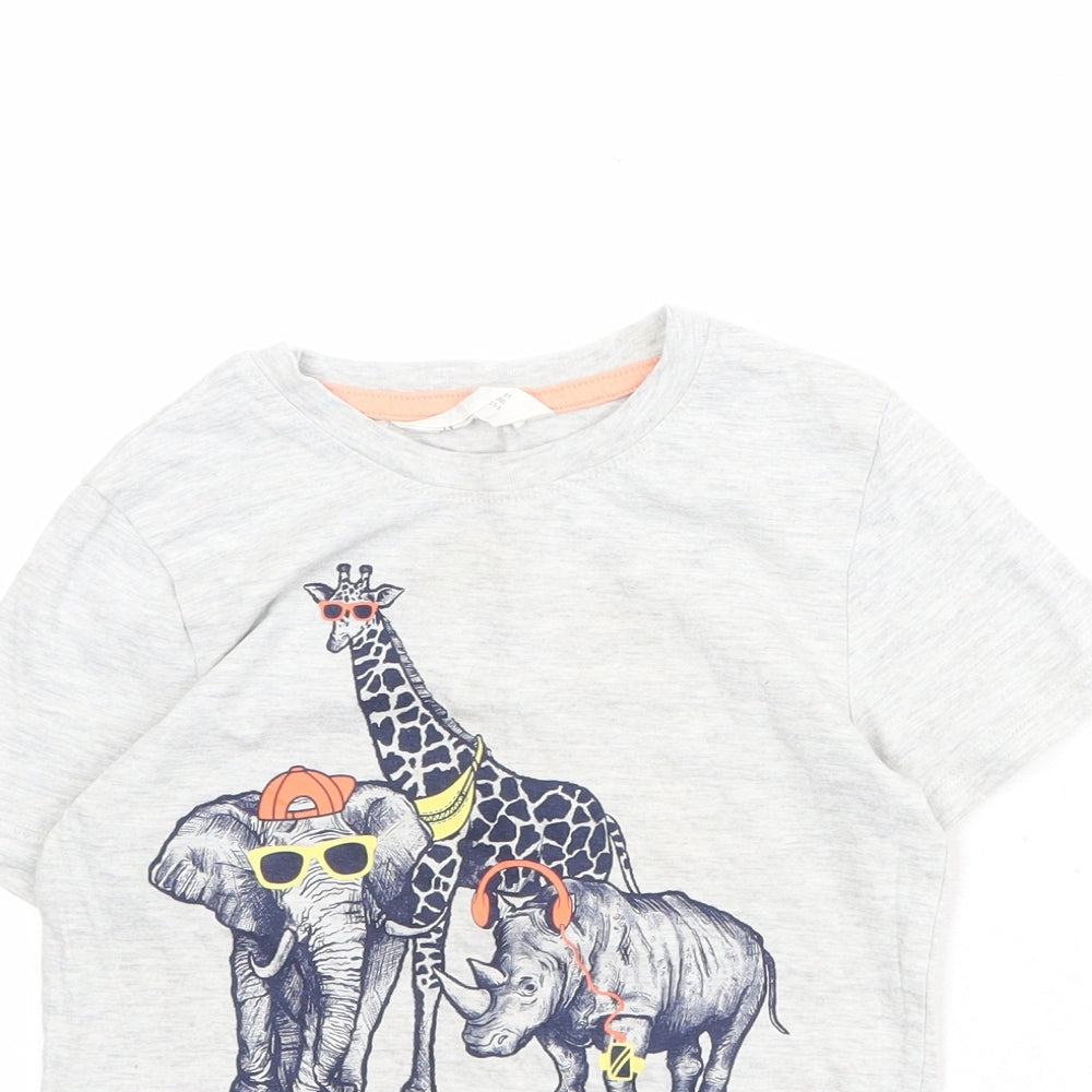 H&M Boys Grey Cotton Pullover T-Shirt Size 4-5 Years Round Neck Pullover - Cool Animals