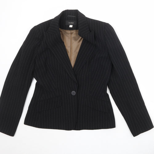 Laura Brook Womens Black Striped Polyester Jacket Blazer Size 12