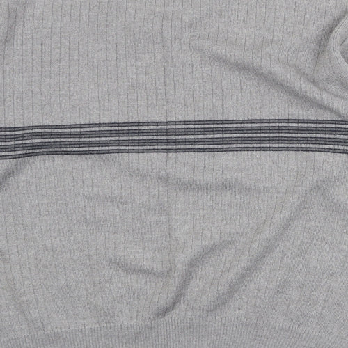 St Michael Mens Grey V-Neck Striped Wool Pullover Jumper Size L Long Sleeve