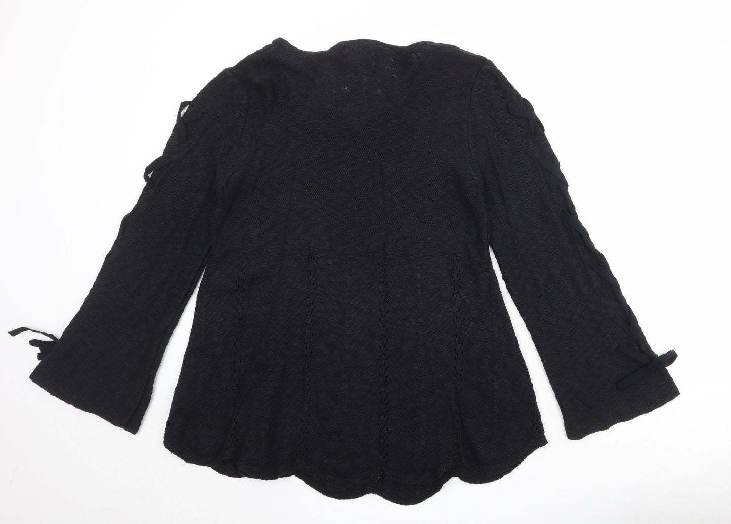 Style&Co Womens Black V-Neck Cotton Pullover Jumper Size XL - Lace Up Sleeve Detail